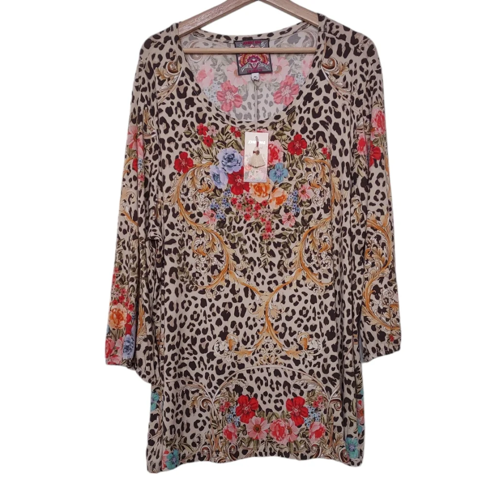 Johnny Was Women's Cheetah Puff Sleeve Top